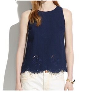 Madewell Iris Lace Blue Denim
Eyelet Cutout Sleeveless Top
Size m‎